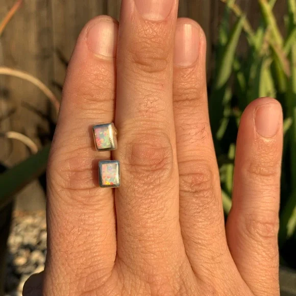 Opal Sterling Silver Stud Earrings - Picture 4 of 13